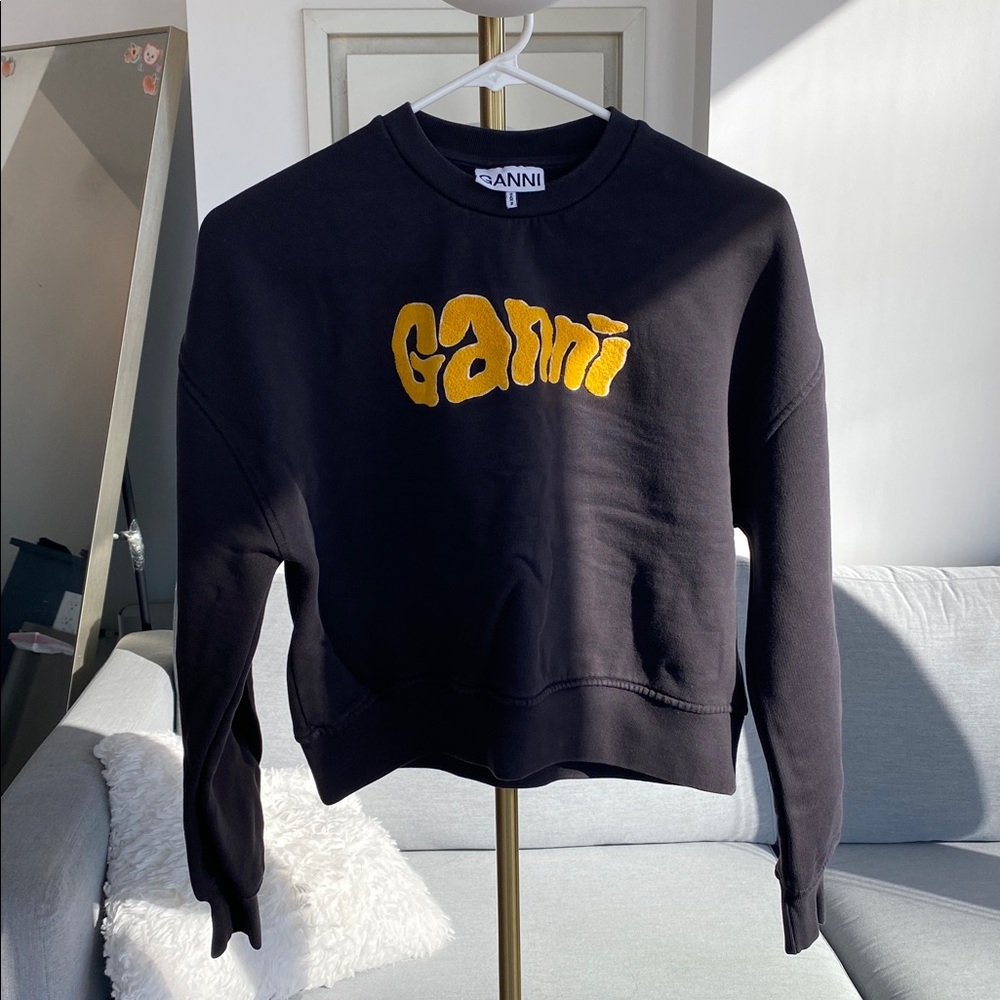 Ganni Crewneck with Yellow Logo